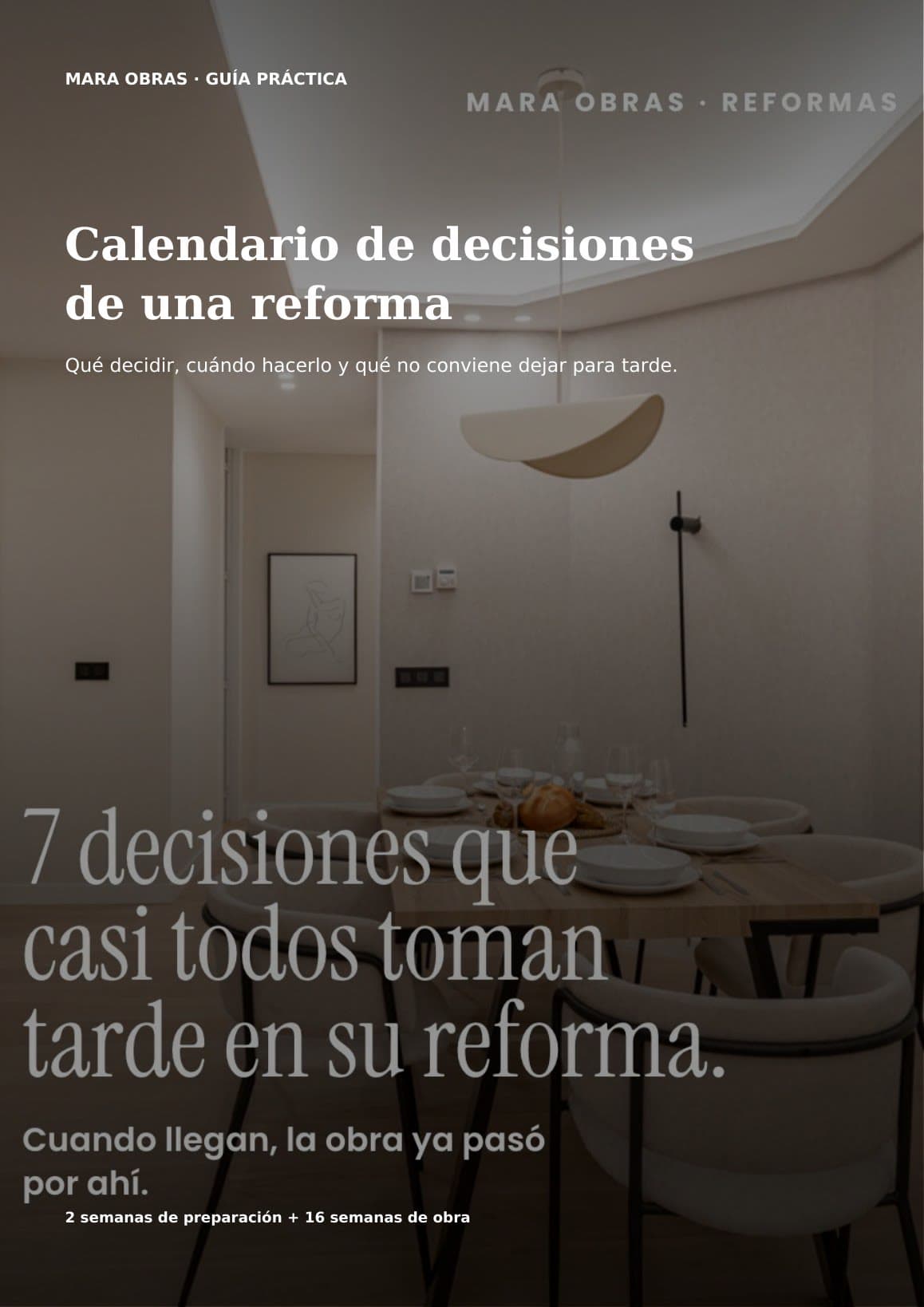Portada de la guía «Calendario de decisiones de una reforma» sobre la foto de un comedor reformado